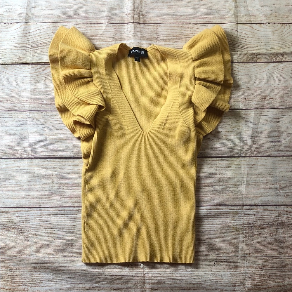 Express Yellow Ribbed Knit Top‎
